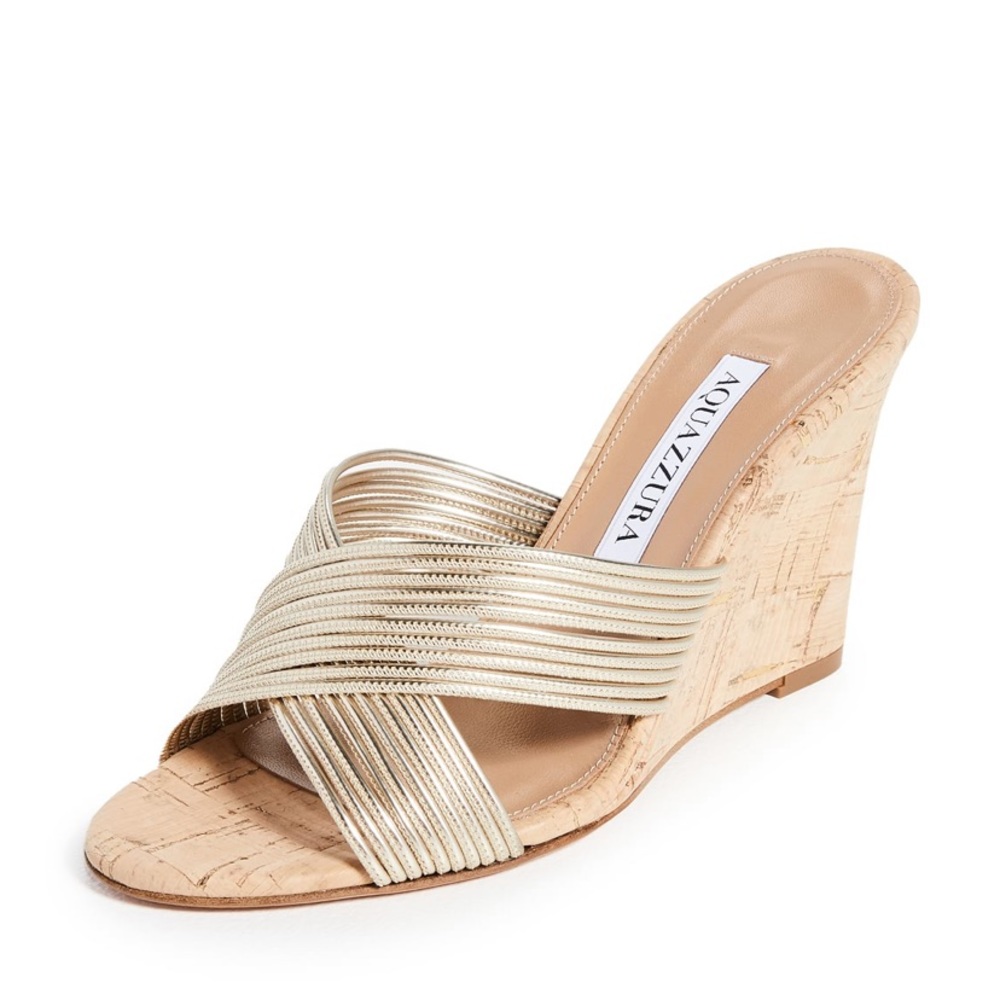 Aquazzura Perugia 85 Wedge Sandals in Platino.Size 38.Brand new.See description.